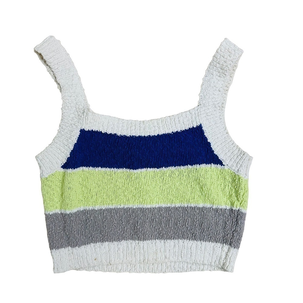 Callahan Knitwear Tank Top Cami Striped Indie Purple Green Cropped Summer Small